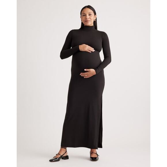 NWT Quince Women's Recycled Knit Maternity Mock Neck Maxi Dress Black Size XS - Picture 1 of 15